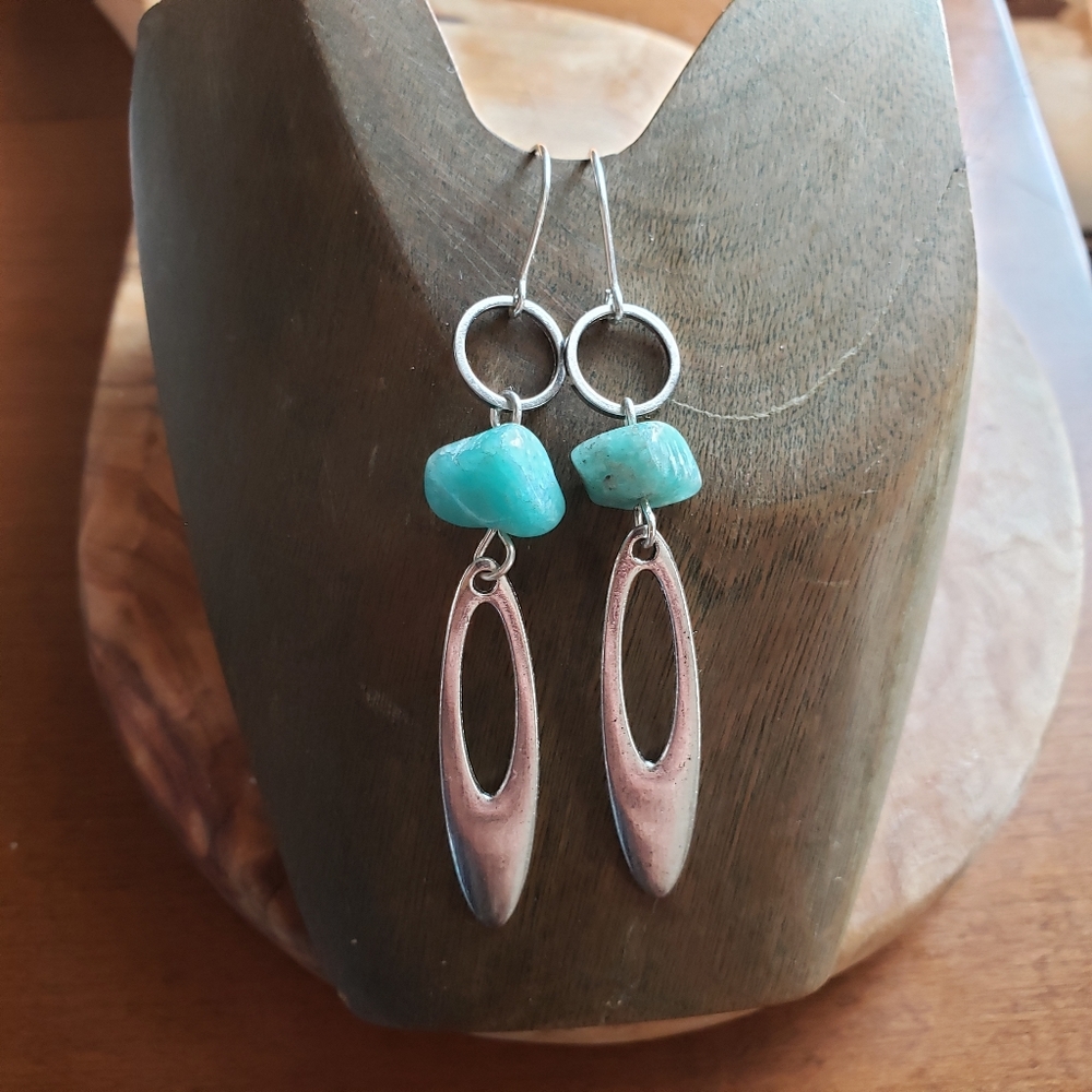 Handmade Turquoise Amazonite Crystal Geometric Statement Minimalist Earrings